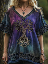 Vintage Viking Tree Of Life Gradient broderie Art lin T-Shirt des femmes